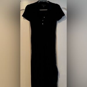 House of Harlow 1960 Black Ribbed Knit Collared Midi Dress - Size M